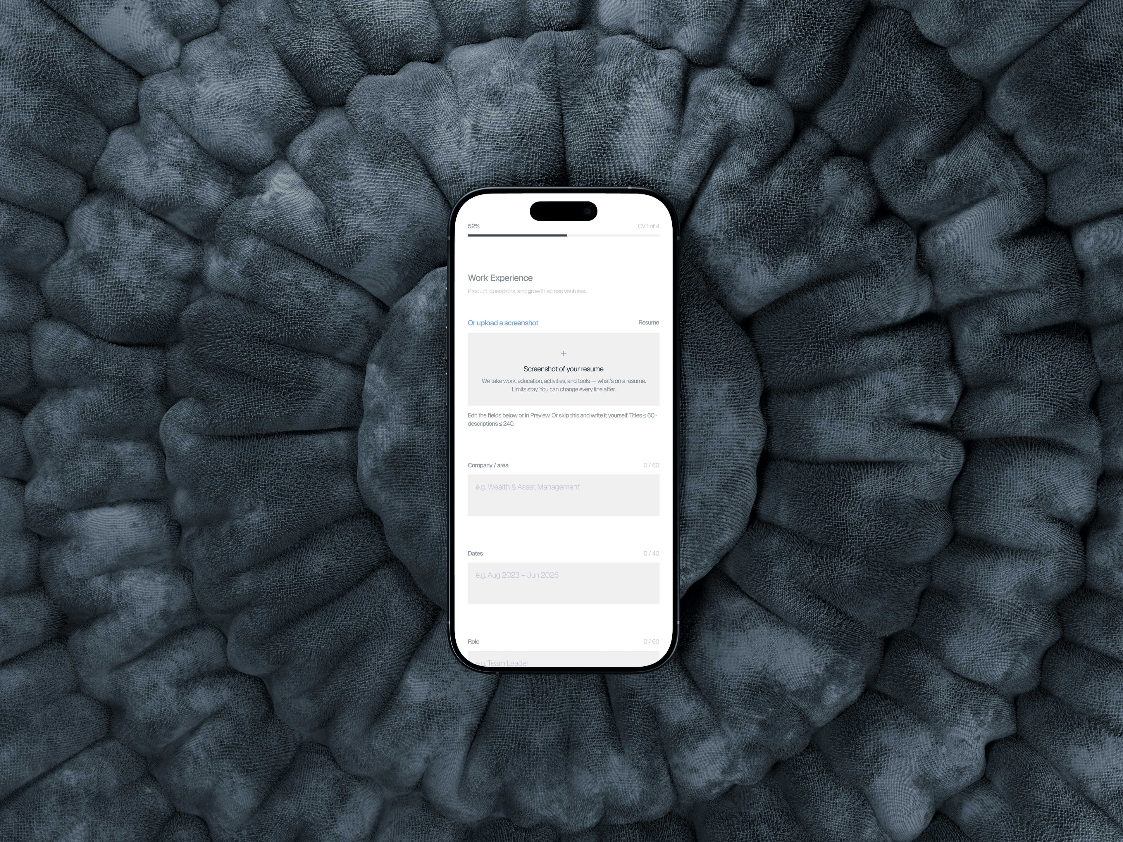 Form fields on a dark fabric field