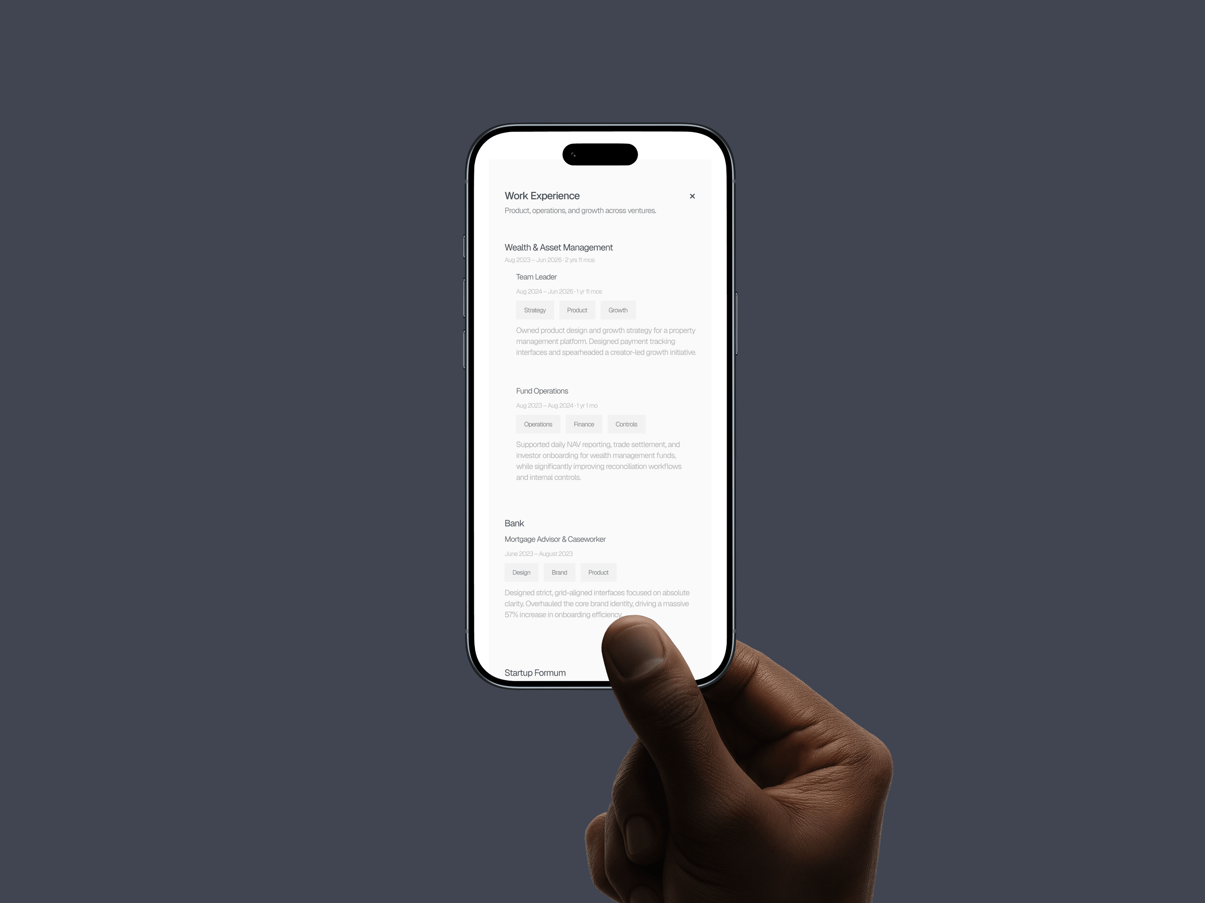 Hand holding the published profile